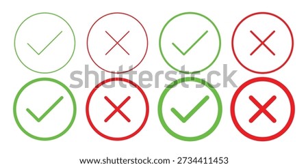 collection of tick and cross icons with circle lines