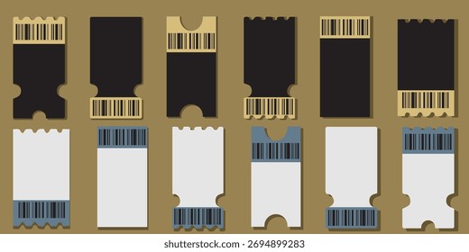 A collection of ticket vectors in various designs, colors, and shapes. Perfect for event posters, digital invitations, concerts, cinemas, and promotional events.