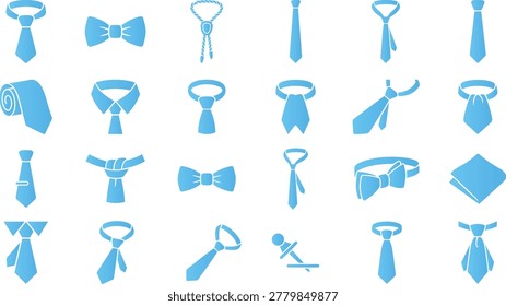 Collection of tie and bow tie knot icons, displaying different styles for formal attire and neckwear.