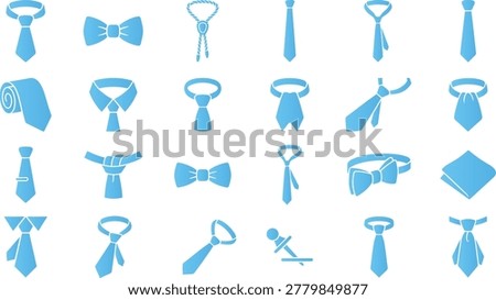Collection of tie and bow tie knot icons, displaying different styles for formal attire and neckwear.