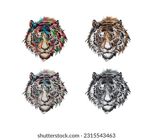 collection of tiger face illustration art