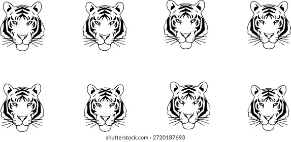 Coleção de faces de tigre isoladas sobre fundo branco