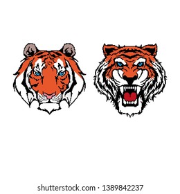 Collection of tiger icons in the style of pixel art that can be used for casinos, games, applications