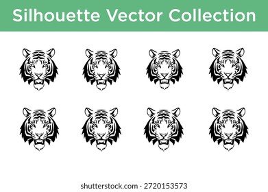 Colección de siluetas de tigre aisladas sobre fondo blanco