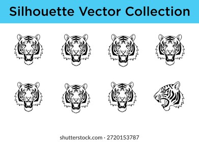 Colección de siluetas de tigre aisladas sobre fondo blanco