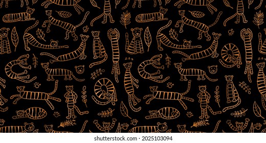 Collection of tigers and tropical leaves. Seamless Pattern for your design