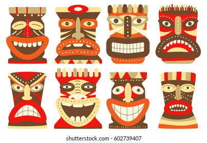 Collection Tiki Tribal Mask Set Scrapbooking Stock Vector (Royalty Free ...