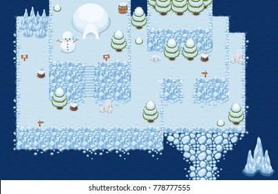 Collection Of Tiles And Objects For Creating Winter Christmas Top Down Video Games