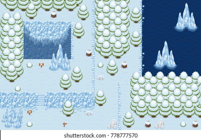 Collection Of Tiles And Objects For Creating Winter Christmas Top Down Video Games