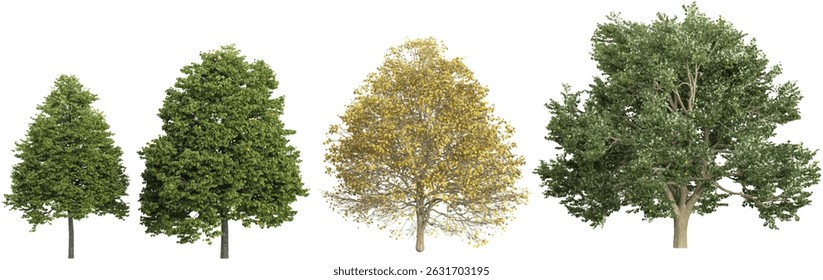 Collection of Tilia tomentosa trees on transparent background
