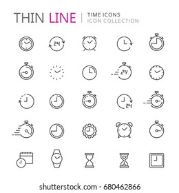 Collection of time and clock thin line icons