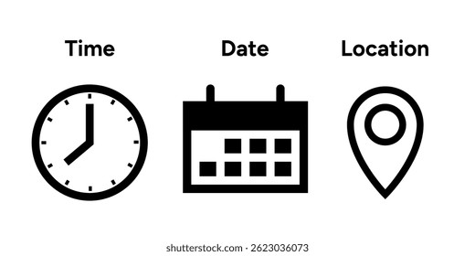 Colección de la fecha de tiempo y la Dirección o icono de Locación. Icono de Vector de alta calidad