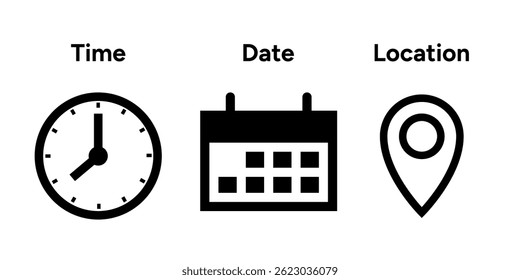 Colección de la fecha de tiempo y la Dirección o icono de Locación. Icono de Vector de alta calidad