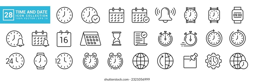 Collection of time and date icons, schedule, clock, calendar, editable and resizable EPS 10