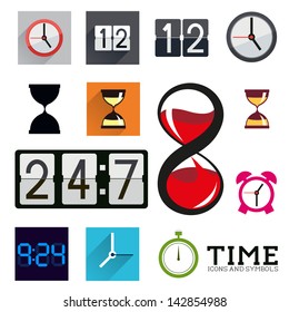 A collection of time flat icons with clocks and timers.