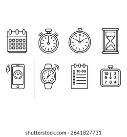 Collection of time management icons isolated on white background