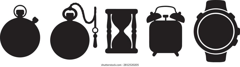Collection of timekeeping device silhouettes clock watch