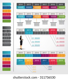 Collection of timeline templates with variable arrow set