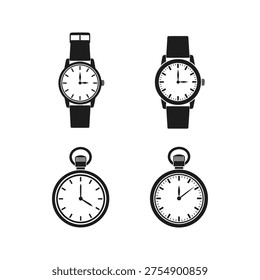 A collection of timepieces displayed in a simple graphic illustration Vector