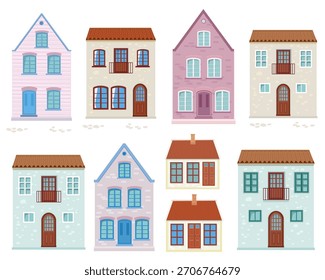 colección de pequeño edificio lindo. conjunto de casas acogedoras de dibujos animados. 