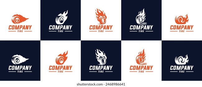 collection of tire wheel logo with flames, automotive repair service, logo design vector.