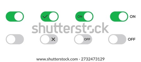 A collection of toggle switch icons for user interface design representing different on and off states
