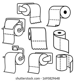 Collection of toilet paper rolls icons. Toilet paper with holder. Vector and illustration.
