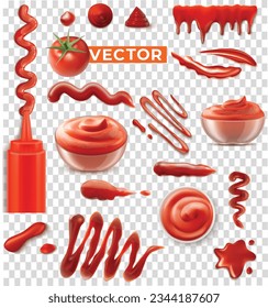 Colección de salsas de tomate que están apretadas. La hendidura del suelo es curvada y la taza interior es de color rojo intenso. Ilustración del vector