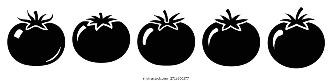 Colección de conjunto de iconos de silueta de tomate. Ilustración de iconos de vector de cocina