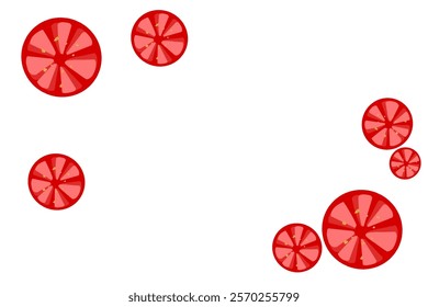 collection of tomato slices falling forming a frame without a background