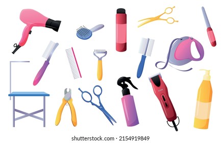 a collection of tools for the care of animals, cats and dogs. all for grooming. Vector set