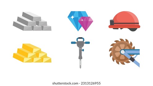 Colección de herramientas para juegos de estrategia de minería, herramientas de minería y recolección, perforadores y transportadores para gemas, piedras.