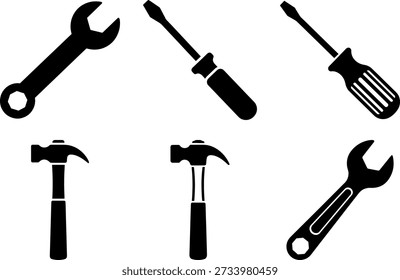 Collection of tools for repair and construction work on white background