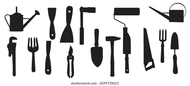 Herramientas de colección siluetas Ilustración vectorial