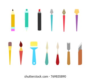 Collection of tools. Vector illustration. Tools for professional artists, students of special art schools and amateurs