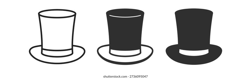 A collection of top hats showcasing three different styles, perfect for themed events or vintage fashion.