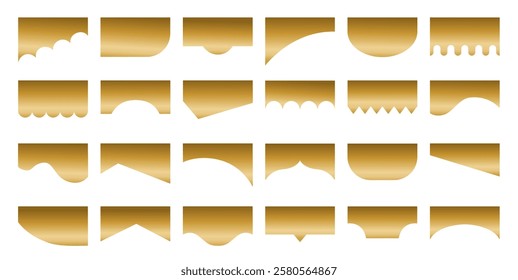 Collection of top side border, divider, separator shape of page for website, card, banner, brochure vector illustration. Golden ribbons