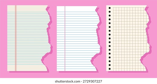 Colección de hojas de papel ralladas y rejillas