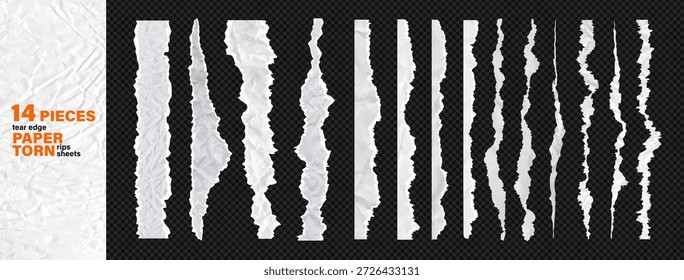Colección de bordes y texturas de papel desgarrados. Ilustraciones vectoriales con efectos de corte de garra y rasgadura sobre chapa blanca arrugada reciclada. Kit de Clipart para Anuncios y divisores como PNG transparente BG