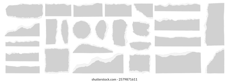Collection of torn paper edges. Various shapes of torn paper. Blank torn paper strips.textures for design. pieces in different sizes. Element vector collection.