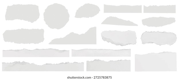 Collection of torn paper edges in various shapes and sizes. Torn paper textures, ripped paper designs, and jagged edges for creative projects. Ripped paper element vector set.