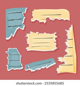 A collection of torn paper note icons in a flat, colorful style. Suitable for planners, journaling, graphic design, or adding a touch of vintage charm to digital designs