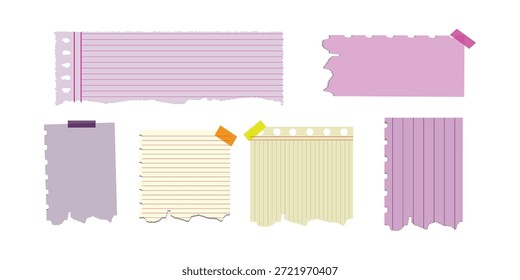 Collection of torn paper notes and sticky notes with washi tape