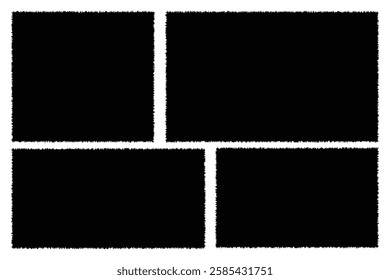 Collection of torn paper pieces. Black frames with Irregular edges.  silhouettes of ripped rectangular shapes.  torn paper pieces set.  Black grunge jagged rectangle frames. vector illustration .