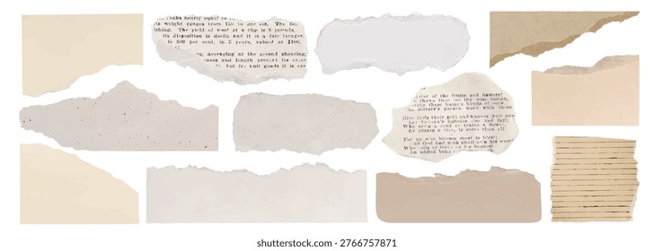Collection of torn paper pieces, featuring various textures and colors. Torn paper with text, blank torn paper, and textured torn paper for creative projects. Element vector set. - Powered by Shutterstock - Get 15% off with code: PIKWIZARD15