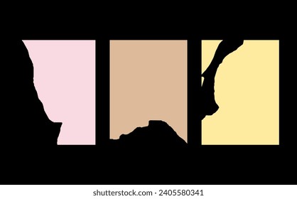 Collection of  torn paper pieces. Square frames with irregular edges.Set of silhouettes of ripped rectangular shapes. Piece of grunge collage stickers.