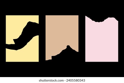 Colección de piezas de papel rotas. Marcos cuadrados con bordes irregulares.Conjunto de siluetas de formas rectangulares arrancadas. Pieza de pegatinas de collage de grunge.