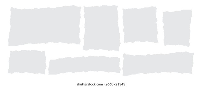 Colección de papel rasgado, trozos de papel de chatarra. Tiras de papel rasgadas