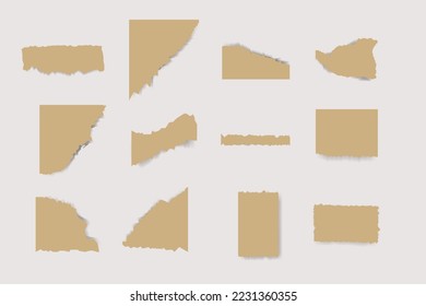 Collection of torn paper strips. Realistic paper memo with torn edges. Sticky notes, shred notebook pages. Vector illustration.