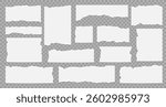 Collection of torn paper strips and ripped sheets with rough edges. Vector illustration of torn paper elements for banners, posters, and digital projects.